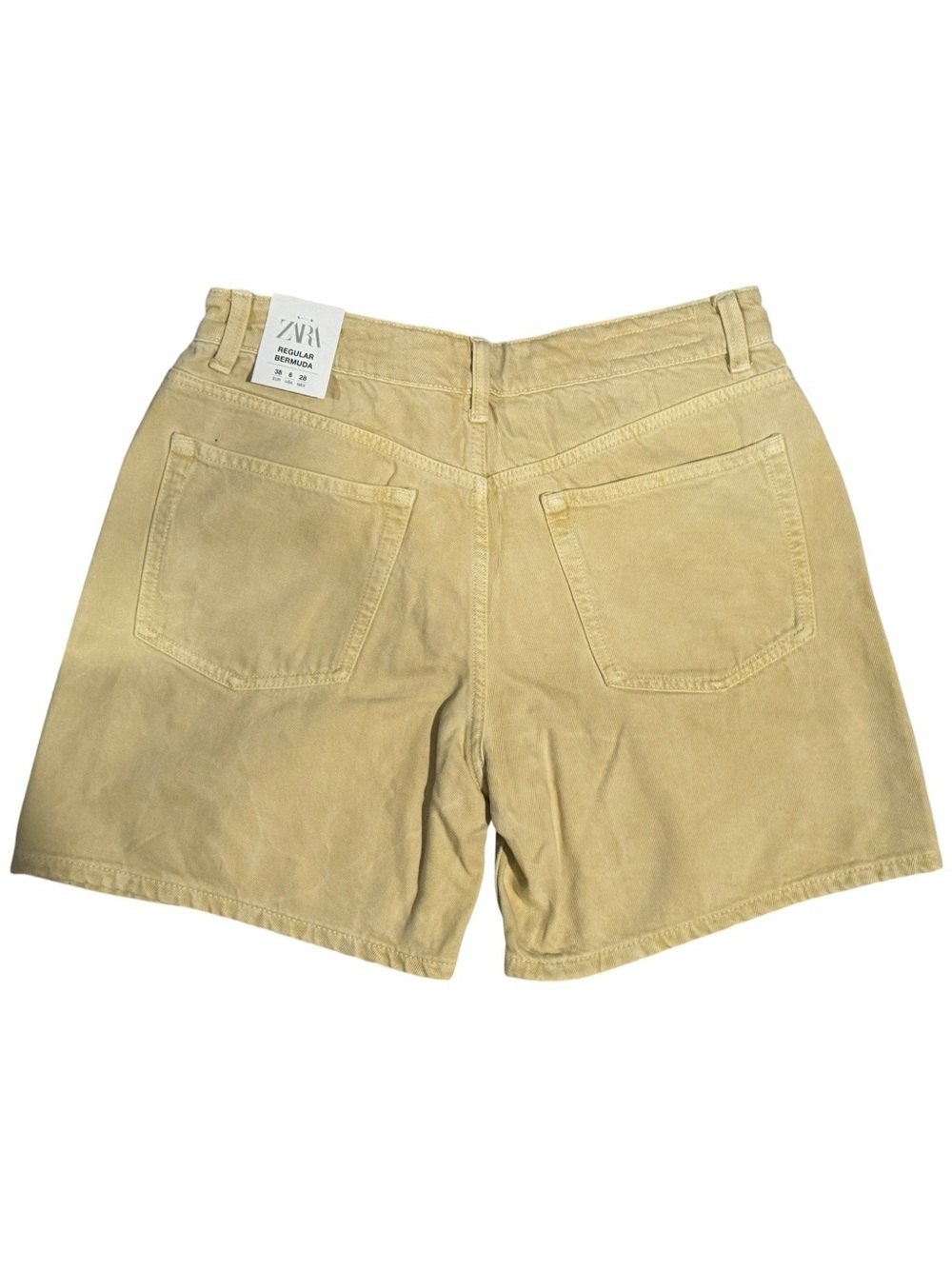 Zara TRF Mid-Rise Denim Bermuda Shorts NWT Yellow Cream Size 6 - Picture 3 of 7